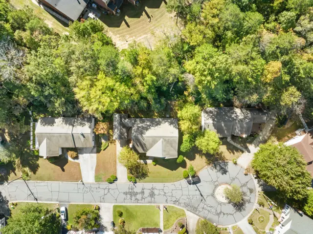 Overhead view of the home on its cul-de-sac street